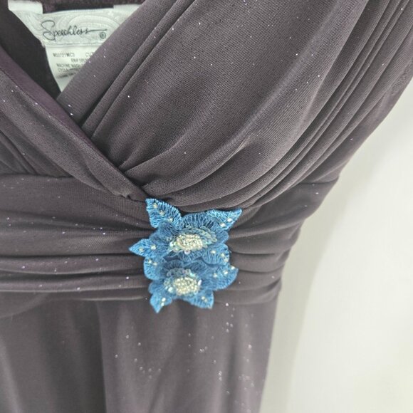 Vintage Speechless Smoky Purple Blue Rosette Shimmer Glitter Y2K Midi Dress - Picture 5 of 15